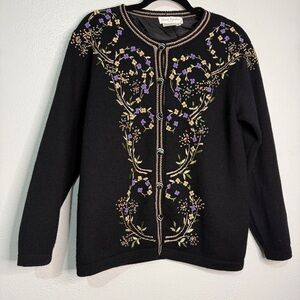 Great Cavalier Black Embroidered Cardigan Sweater. Vintage. Fully lined. Sz S.